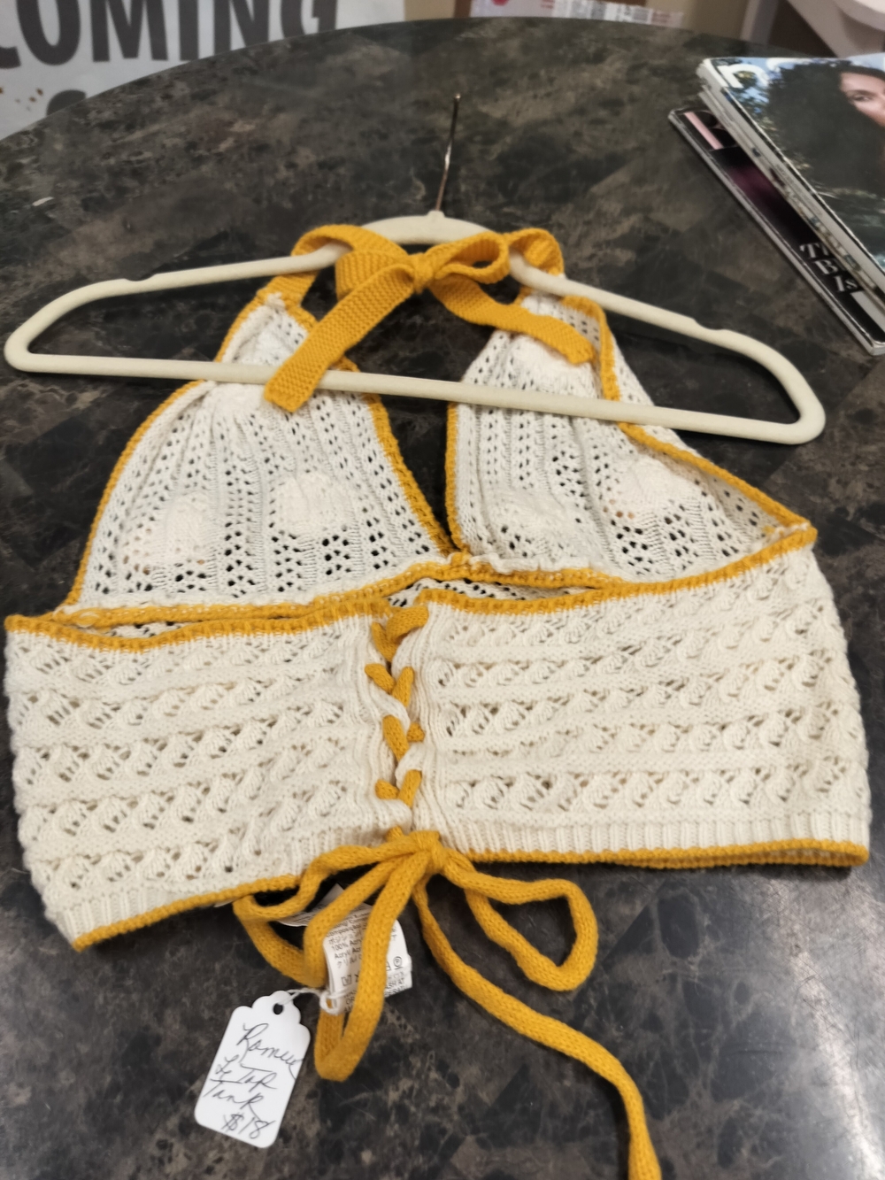 Handmade Crochet Halter Top with Bees & Flowers - Cream & Mustard - Picture 6 of 9